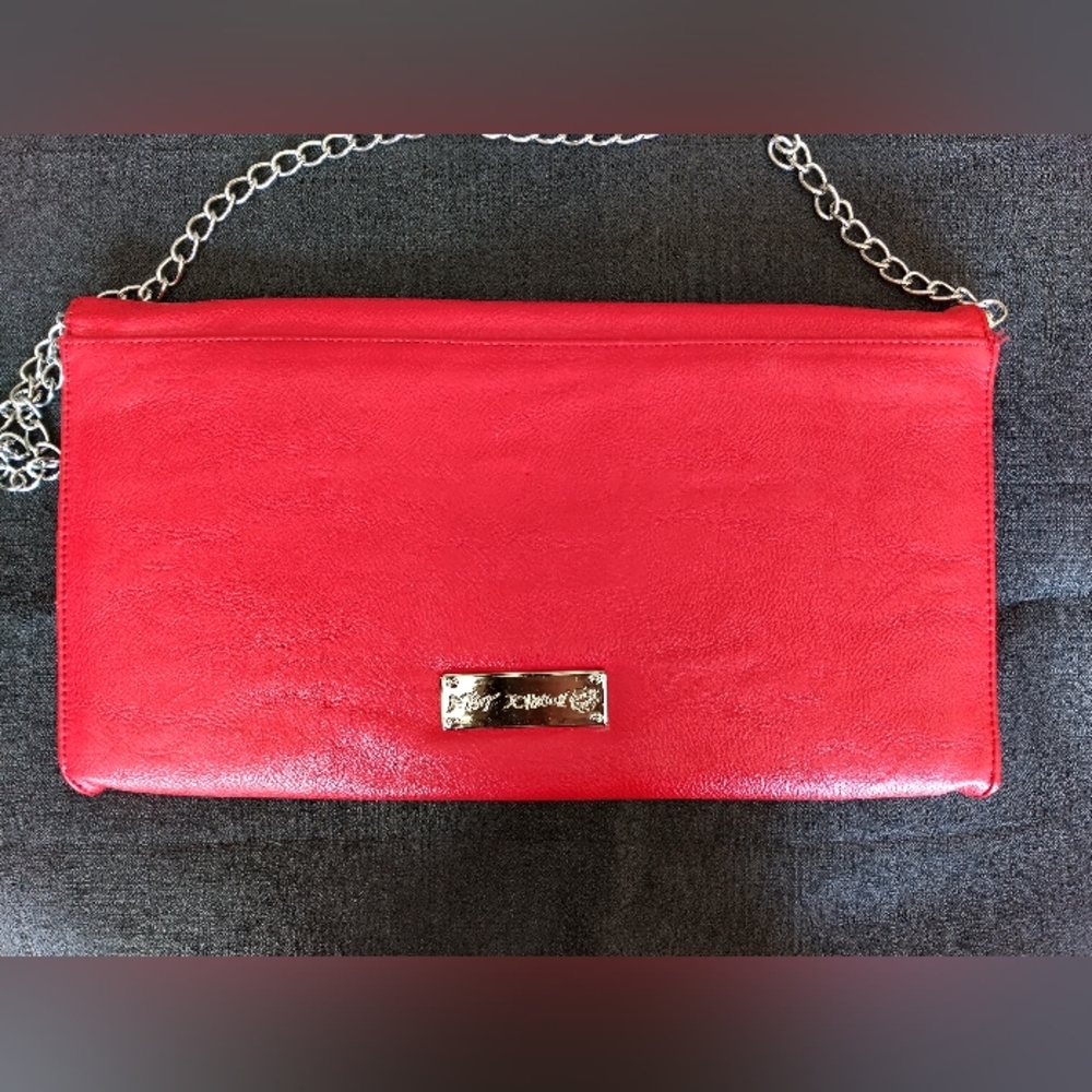 Betsy Johnson Red Studded Chain Envelope Shoulder Bag - Picture 4 of 5